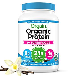 Orgain: 2.02-Lb Organic Protein + Superfoods Powder (Vanilla Bean) $20.29,  12-Pack Orgain Organic Vegan Protein Bars (Various Flavors) $12.59 + Free Shipping w/  Prime or on $35+