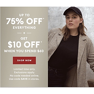 BANANA REPUBLIC FACTORY: $10 OFF $60. Stacks W/ 75% OFF Everything AND Extra 50% OFF Clearance.