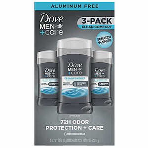 Costco Member: 3-pack 3 oz Dove Men+Care Aluminum-Free Deodorant, for $10.97
