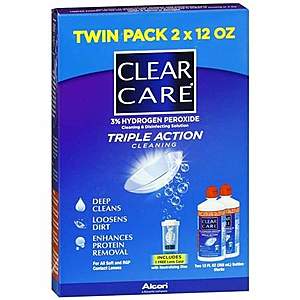 Clear Care Triple Action Cleaning and Disinfecting Contact Lens Solution (2x12 fl oz) - $8.99 w/ Store Pickup or 5-packs for $46.97 w/ Free Shipping