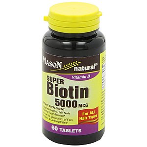 Mason Natural Super Biotin 5000 Mcg, 60 Tablets - $2.08 or less at Amazon with subscribe and save at Amazon $2.19