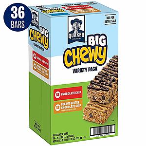 36-Count 1.48oz Quaker Big Chewy Granola Bars (Variety Pack) $9.10 w/ S&S + Free S&H
