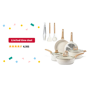 Limited-time deal: CAROTE Nonstick Pots and Pans Set, White Granite Induction Cookware Sets, 11 Pcs Kitchen Essentials Non Stick Cooking Set with Frying Pans & Saucepans( - $84.99