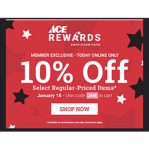 10% ACE Hardware regular priced items, some exclusions (see post for details)