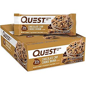 Quest Protein Bars Chocolate Chip Cookie Dough  as low as $8.35/12 pack when you buy 2 with 15% S&S or $10.40 with 5%  - Amazon S&S