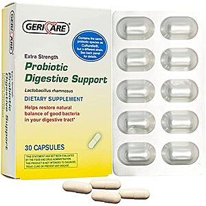 30-Pack GeriCare Probiotic Digestive Support, 20 Billion CFU Lactobacillus Rhamnosus R-11 $12.79 @ Amazon