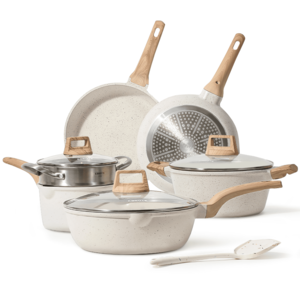 Carote Pots and Pans Set Nonstick, 10 Pcs White Granite Induction Kitchen Cookware Sets - $90