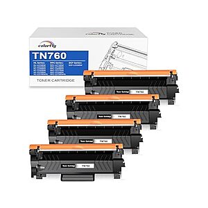 Colorfly Brother Laser Printer Compatible TN760 High Yield Toner Cartridges With Chip 4-Pack $29.99