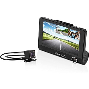 Minolta MNCD415T Full HD 12MP 3-Channel 1080p Dash Cam Camcorder w/4.0" LCD & Rear Camera $54.99