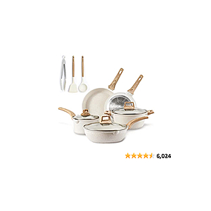 CAROTE Nonstick Pots and Pans Set, White Granite Induction Cookware Sets, 11 Pcs Kitchen Essentials Non Stick Cooking Set with Frying Pans & Saucepans(PFOS , PFOA Free) - $98.76