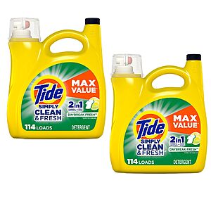 165-Oz Tide Simply Liquid Laundry Detergent (Daybreak Fresh) 2 for $19.20 ($9.60 each) w/ S&S + Free Shipping w/ Prime or Orders $25+