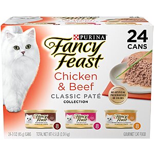 **Price Drop** 24-Pack 3-Oz Purina Fancy Feast Chicken & Beef Classic Pate Variety Pack 3 for $20.90 ($7 each) + Free Shipping