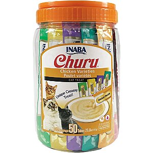 50-Count 0.5-Oz Inaba Churu Chicken Puree Grain Free Lickable Cat Treat (Variety Pack) 2 for $7.55 ($3.75 each) + Free Shipping