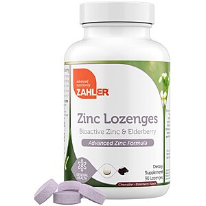 90-Count Zahler Elderberry Zinc Chewable Immune Support Lozenges $1.75 w/ S&S + Free Shipping w/ Prime