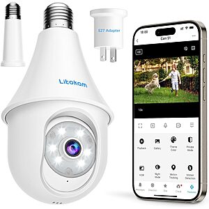 Litokam 4MP 2K 360° Indoor / Outdoor Bulb Security Camera $16.20 + Free Shipping w/ Prime or on $35+