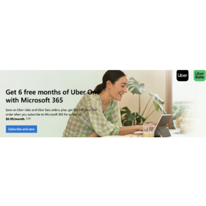 6 free months of Uber One + $25 off first Uber Eats order with Microsoft 365