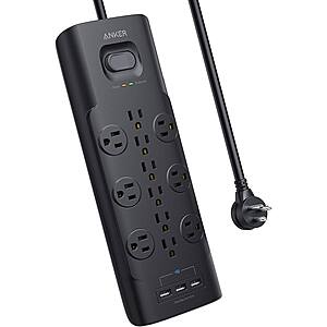 Anker 12-Outlet + 3 USB Ports, 6‘ Extension Cord Power Strip 4000 Joules $19.99