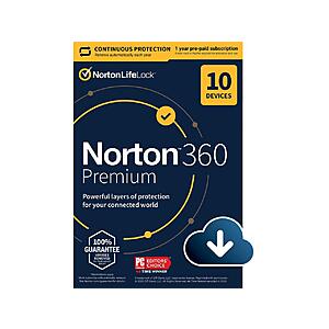 Norton 360 Premium 2021 Antivirus Software: 1-Year / 10 Devices (Digital Download) $24.99