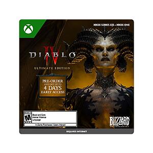 $10 Off Pre-Order w/ Bonus: Diablo IV (Xbox One/Series X|S Digital Download): Ultimate Ed. $90, Deluxe Ed. $80, Standard Ed. $59.99