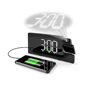 AmazonBasics Projection Alarm Clock with USB Phone Charging $10 + Free Shipping w/ Prime
