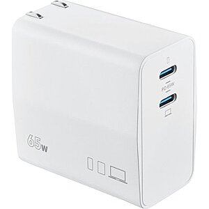 Insignia - 65W Dual Port USB-C Compact Wall Charger for MacBook Pro, MacBook Air, and most USB-C Laptops - White - $26.99