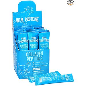 Vital Proteins Collagen Peptides Powder Supplement (Type I, III) Hydrolyzed. Unflavored 0.35 Ounce 20 Pack $26.63 w/ S&S + Free Shipping