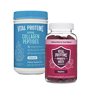 Vital Proteins: 9.33 oz Collagen Peptides Powder w/ Hyaluronic Acid & Vitamin C + 90-Count Women's Multivitamin Gummies (Raspberry) $21.18 + Free Shipping