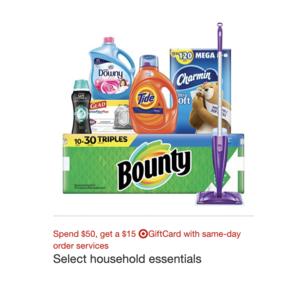 Target: Spend $50+ on Select Household Essentials, Get $15 Target GC Free + Free Store Pickup **Starting Sunday July 4th - July 10th**