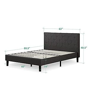 ZINUS Shalini Upholstered Platform Bed Frame / Mattress Foundation / Wood Slat Support / No Box Spring Needed / Easy Assembly, Dark Grey, Queen $146.25