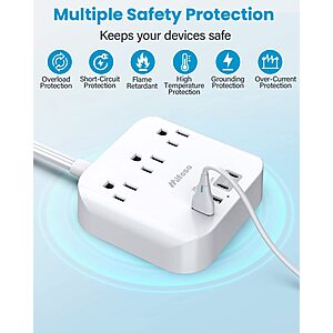 $9.99 Flat Extension Cord, 5ft Ultra Flat Plug Power Strip - 3 Outlets 4 USB Ports (2 USB C) Desk Charging Station Power Strip with No Surge Protection