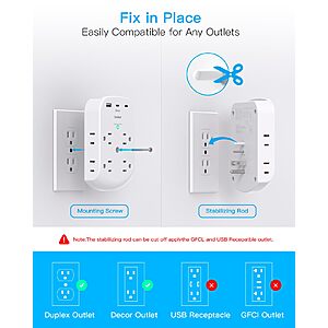$8.99 Surge Protector Outlet Extender, 8 Multi Plug Outlet with 3 USB Wall Charger (2 USB C Port), 3 Sided Multi Plug Wall Outlet Splitter, Multiple Plug Adapte $8.98
