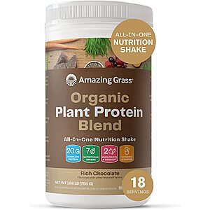 Amazon: Amazing Grass Organic Plant Protein Blend VPC, New Protein Superfood Formula, All-In-One Nutrition Shake with Beet Root, Rich Chocolate $28.88 & More