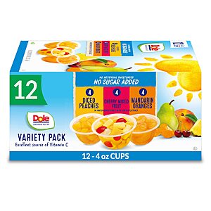 12-Count 4-Oz Dole Fruit Bowls No Sugar Added Variety Pack $5.70 w/ Subscribe & Save