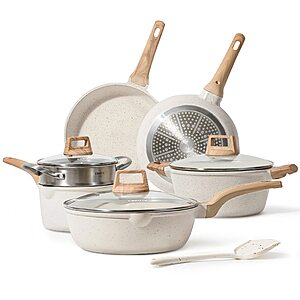Limited-time deal: CAROTE Pots and Pans Set Nonstick, White Granite Induction Kitchen Cookware Set, 10 Pcs Non Stick Cooking Set w/Frying Pans & Saucepans(PFOS, PFOA Free - $79.99