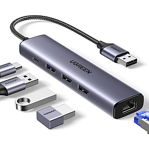 Prime Members: UGREEN 5-in-1 USB 3.0 Ethernet Hub w/ 3 x USB 3.0 Ports, Gigabit Ethernet Port, & Type C Power Port $10.25 + FS