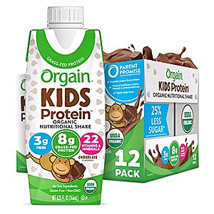 12-Ct 8.25-Oz Orgain Organic Kids Protein Nutritional Shake (Chocolate) $15.35 w/ S&S + Free Shipping w/ Prime or $25+
