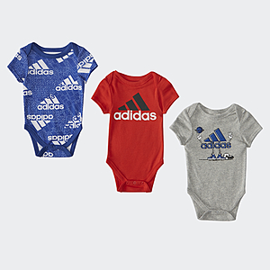 adidas: 3-Pack Baby Boys' or Girls' Short Sleeve Bodysuit (Red or Mint, 3M) $7.50 ($2.50 each) & More + Free Shipping