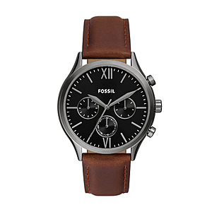 Fossil Men's Watches: 44mm Fenmore Multifunction Stainless Steel Watch w/ Brown Leather Band (Various) $48 & More + Free Shipping