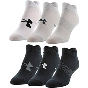 6-Pack Under Armour Women's UA Essential No-Show Socks (Black/White, Size 6-10) $9 ($1.50/Pair) + Free Shipping