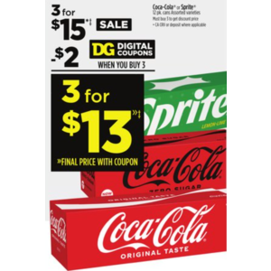 Dollar General In-Store Deal: Select 12-Pack 12-Oz Soda (Coke, Sprite, Fanta & More) 3 for $13 w/ DG Digital Coupon