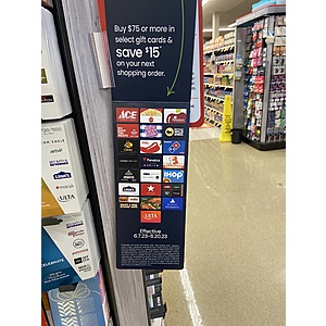 (Regional) Vons/Albertsons Gift Card promotion Get $15 off next trip with $75 select gift card purchase