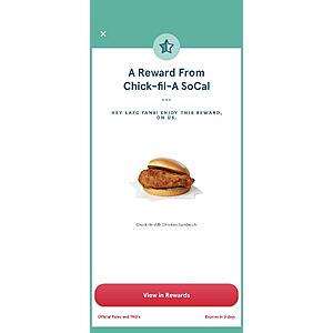 Select SoCal Residents Only: Chick-fil-A App: Free Original Chicken Sandwich (Claim Reward by 10:30AM, 07/13, Then Redeem Reward by Sat)