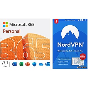 Microsoft 365 Personal 1-Year + NordVPN 1-Year Subscription Bundle (Digital Download) $30