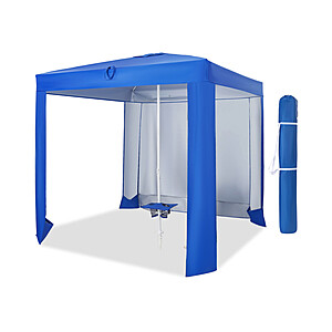 6.6' x 6.6' Costway Outdoor Beach Canopy for 2-4 People w/ Detachable Sidewall, Folding Cupholders & Carrying Bag (Blue) $75 + Free Shipping