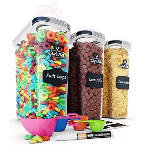 3-Pack Chef's Path 4L  Airtight Cereal/Food Container Storage Set w/ Labels, Measuring Cups & Chalk Pen $14 + Free Shipping w/ Prime or $35+ orders