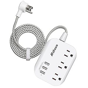 Mifaso 5ft Flat Plug Power Strip Extension Cord with 3 Outlets 3 USB Ports(Smart 3.1A) $9.95 FS w Prime