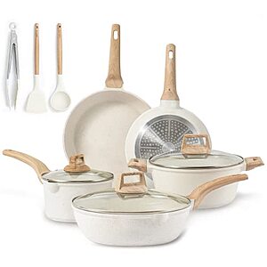11-Piece Carote Nonstick White Granite Induction Pots & Pans Cookware Set $80 + Free Shipping
