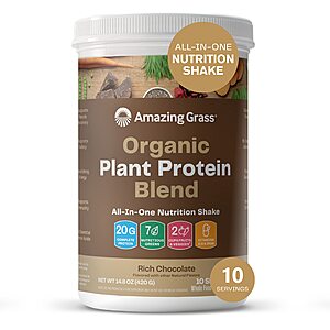 14.8-Oz Amazing Grass Organic Plant Protein Blend All-In-One Superfood Powder Nutrition Shake (Rich Chocolate) $7.80 w/ S&S + Free Shipping w/ Prime or on $25+