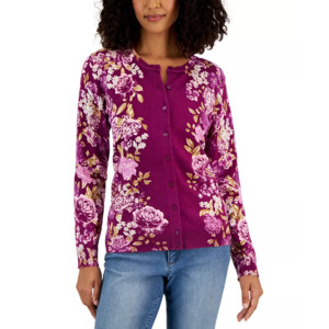 Karen Scott Women's Kay Crewneck Button-Front Cardigan (2 Colors) $8.40 + Free Store Pickup at Macy's or Free Shipping on $25+