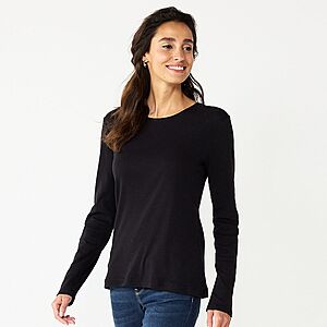 Croft & Barrow Women's Essential Long-Sleeve Crewneck Tee (Various) $5.94 + Free Store Pickup at Kohl's or Free Shipping on $25+